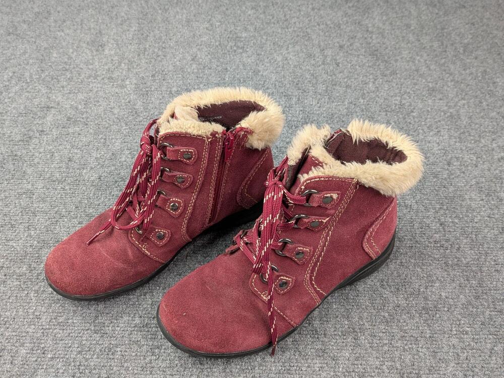 Earth Origins Boots Womens 8 Red Crowley Leather Faux Fur Ankle Zip Lace Up